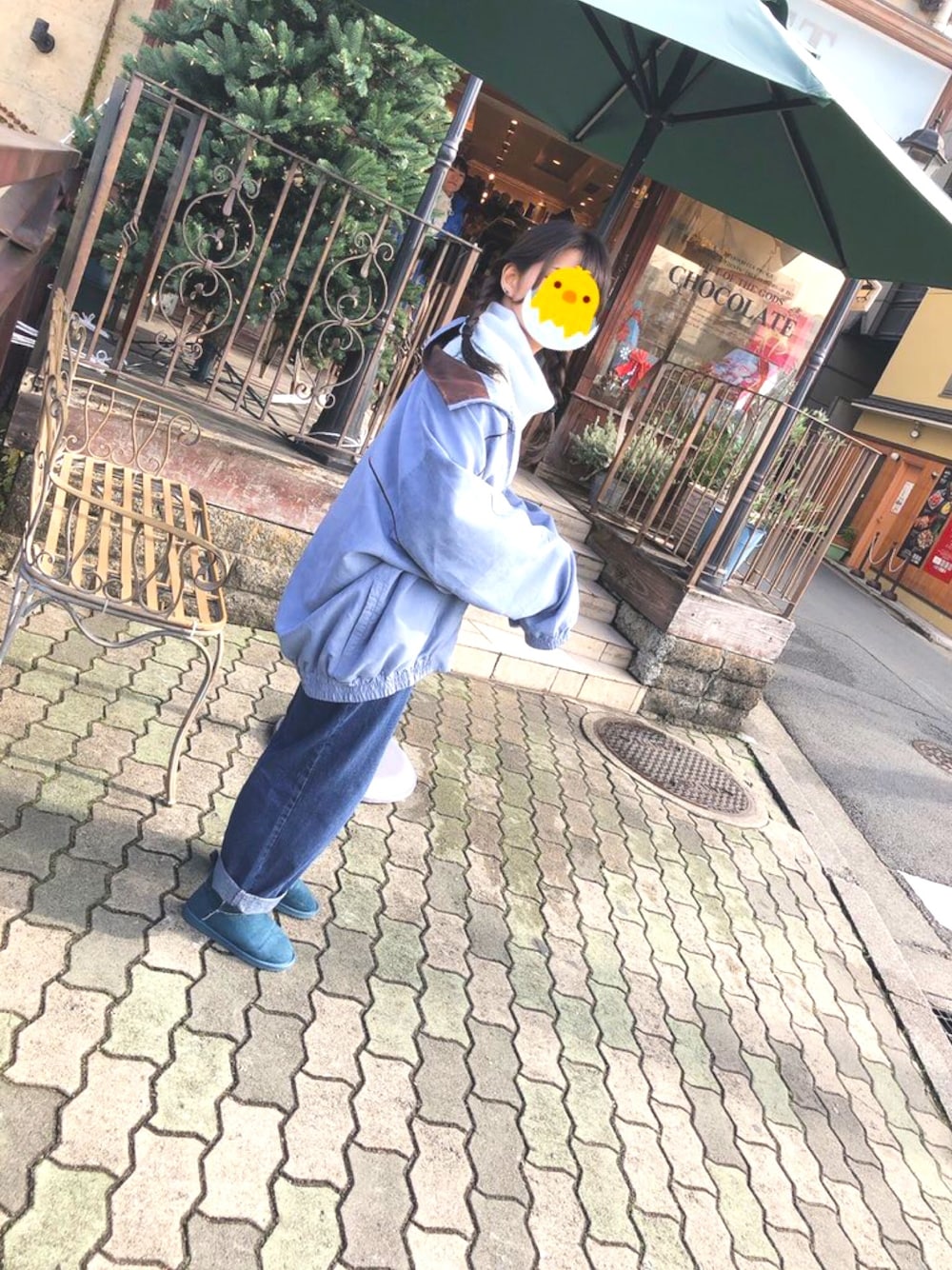 「コーデ記録、冬コーデ、はらぺこ商店、ブルゾン、クリスマスプレゼント、ブーツはセールで1000円でした、Honeys、シースルーニット、オーバーサイズ、ぶかぶか」｜「harapeco商店のアイテム（ブルゾン、ブルー系）」を使った、17さん（レディース・152cm）の冬コーディネートの1枚目の写真