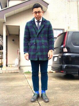 「ディーゼル」｜「アイテム（チェスターコート）」を使った、Oshita Kojiさん（メンズ・173cm）の冬コーディネート