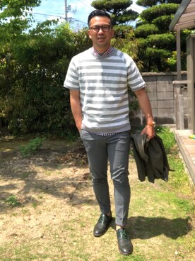 「アイテム（ドレスシューズ、グリーン系）」を使った、Oshita Kojiさん（メンズ・173cm）の春コーディネート