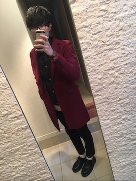 「ジージャン」｜「アイテム（ステンカラーコート）」を使った、Tomさん（メンズ・186cm）の冬コーディネート