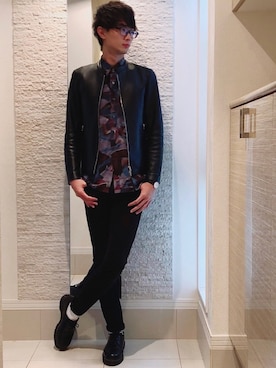 「ダニエルウェリントン」｜「アイテム（ライダースジャケット）」を使った、Tomさん（メンズ・186cm）の秋コーディネート