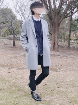 「ボーダーソックス」｜「アイテム（ローファー）」を使った、Tomさん（メンズ・186cm）の冬コーディネート