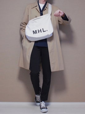 「ステンカラーコート ベージュ」｜Tomさん（メンズ・186cm）の春コーディネート