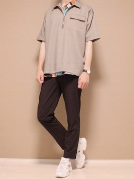 「ハーフリングジップ」｜Tomさん（メンズ・186cm）の夏コーディネート