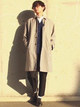 「アイテム（ステンカラーコート）」を使った、Tomさん（メンズ・186cm・20代）の冬コーディネート