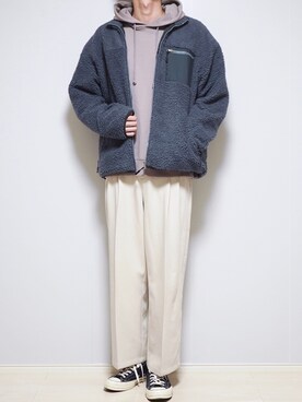 「白パンツコーデ」｜「アイテム（ジャケット/アウター）」を使った、Tomさん（メンズ・186cm）の冬コーディネート
