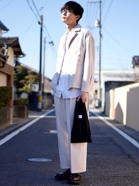「markaware（マーカウェア）のアイテム（バッグ）」を使った、Tomさん（メンズ・186cm）の冬コーディネート