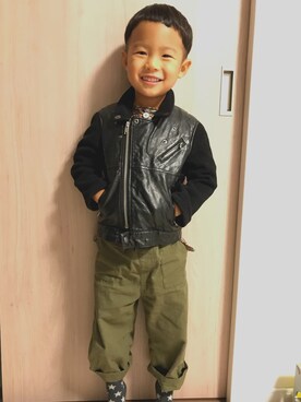 「UNIQLO（ユニクロ）のアイテム（ライダースジャケット）」を使った、aotoneneさん（キッズ・100cm）の秋コーディネート
