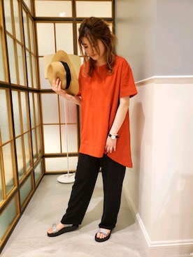 「LEPSIM（レプシィム）のツイルイージーパンツ2　836658（その他パンツ、ブラック系）」を使った、ぶんちゃんさん（レディース・163cm）の春コーディネート