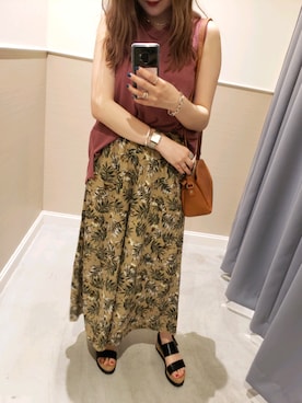 「LEPSIM（レプシィム）のキノウツキバックタックノースリーブ　845983（タンクトップ、ピンク系）」を使った、ぶんちゃんさん（レディース・163cm）の夏コーディネート