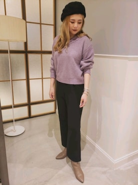 「LEPSIM（レプシィム）の5Gケーブルネックショートプルオーバー　858530（ニット/セーター、パープル系）」を使った、ぶんちゃんさん（レディース・163cm）の秋コーディネート