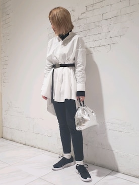 「LEPSIM（レプシィム）のセミシアーインナータートル　871755（Tシャツ/カットソー、ブラック系）」を使った、ぶんちゃんさん（レディース・163cm）の春コーディネート