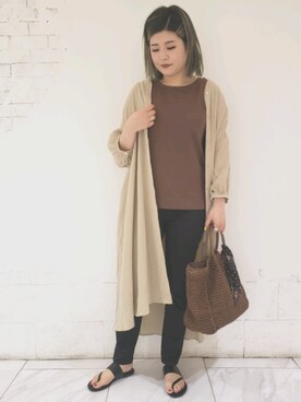 「LEPSIM（レプシィム）の多機能ノースリ　864459（Tシャツ/カットソー、ブラウン系）」を使った、ぶんちゃんさん（レディース・163cm）の春コーディネート