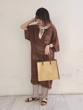 「LEPSIM（レプシィム）の７Ｇカフタンスカシニットワンピース　936275（ワンピース、ブラウン系）」を使った、ぶんちゃんさん（レディース・163cm）の春コーディネート