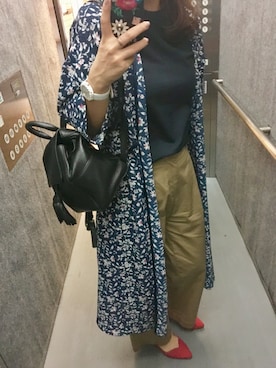 「UNIQLO（ユニクロ）のスーピマコットンリブクルーネックT（半袖）（Tシャツ/カットソー）」を使った、_fm_さん（レディース・157cm）の秋コーディネート