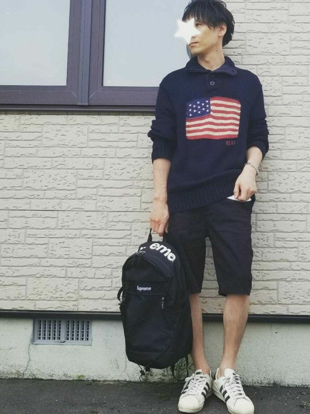 「Supreme のアイテム（バックパック/リュック、ブラック系）」を使った、タスクさん（メンズ・173cm）の夏コーディネートの1枚目の写真