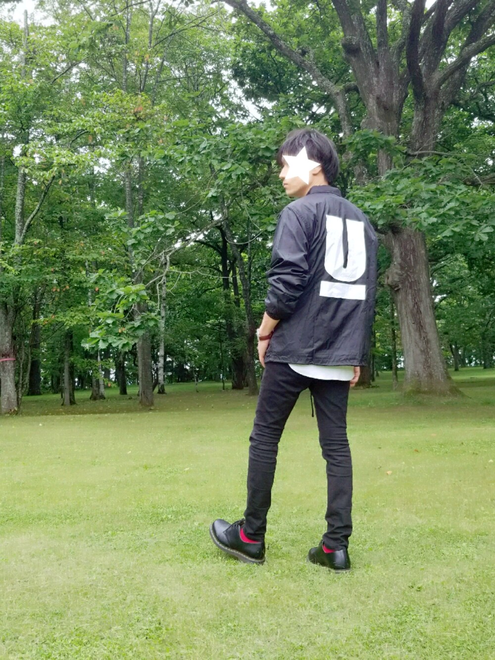 「コーチジャケット、アンダーカバー、UNDER COVER、ブラック」｜「Dr. MartensのDr.Martens ドクターマーチン 1461Z 3EYE GIBSON SHOE 3ホール ギブソン シューズ 11838002 BLACK（ブーツ、ブラック系）」を使った、タスクさん（メンズ・173cm）の秋コーディネートの1枚目の写真
