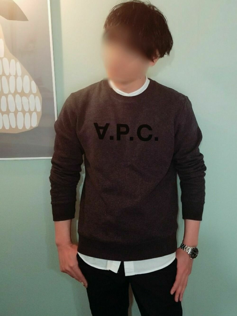 「カジュアルコーデ、A.P.C.、アーペーセー、スウェット、トレーナー」｜「patagoniaのパタゴニア / メンズ・コットン・ギ III・パンツ（股下81cm）（その他パンツ、ブルー系）」を使った、タスクさん（メンズ・173cm）の春コーディネートの1枚目の写真