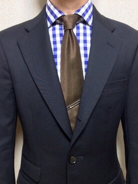 ネクタイピンを使った ギンガムチェックシャツ のメンズ人気ファッションコーディネート Wear
