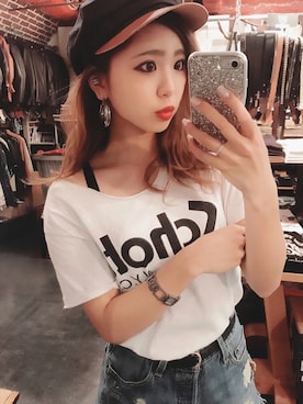 「肌見せ」｜「アイテム（キャスケット）」を使った、𝐍𝐚𝐨さん（レディース・164cm）の春コーディネート