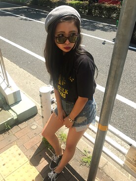 「schott（ショット）のSchott/ショット/LENOX/サングラス　日本製（サングラス）」を使った、𝐍𝐚𝐨さん（レディース・164cm）の夏コーディネート