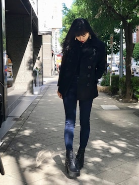 「EMODA」｜「アイテム（ピーコート）」を使った、𝐍𝐚𝐨さん（レディース・164cm）の秋コーディネート