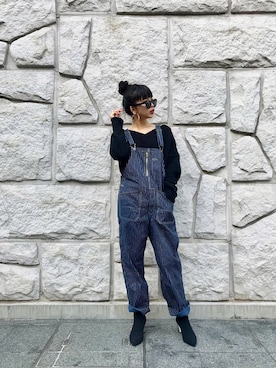 「SCHOTT」｜「アイテム（オールインワン・サロペット）」を使った、𝐍𝐚𝐨さん（レディース・164cm）の冬コーディネート