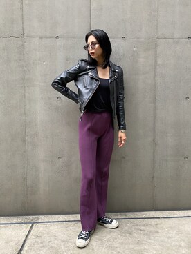 ライダースジャケットを使った「紫」の人気ファッションコーディネート 