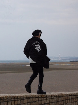 「Yohji Yamamoto（ヨウジヤマモト）のアイテム（ダウンジャケット/コート）」を使った、たくぽんさん（メンズ・167cm）の春コーディネート