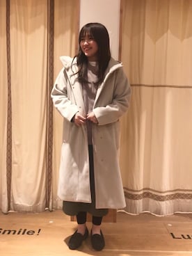 「USAコットン」｜「アイテム（ステンカラーコート）」を使った、coen たきたさん（レディース・159cm）の冬コーディネート
