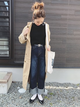 「chanel」｜「アイテム（トレンチコート）」を使った、chiさん（レディース・162cm）の冬コーディネート