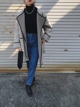 「パイピングコート」｜「アイテム（ハンドバッグ）」を使った、chiさん（レディース・162cm）の冬コーディネート