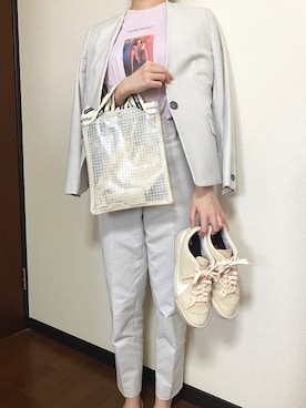 「PLST（プラステ）のアイテム（ノーカラージャケット）」を使った、mikuさん（レディース・155cm）の春コーディネート
