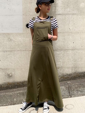 「JUNOAH（ジュノア）のアイテム（オールインワン・サロペット）」を使った、moi☺︎さん（レディース・154cm）の夏コーディネート
