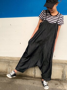 「JUNOAH（ジュノア）のアイテム（オールインワン・サロペット）」を使った、moi☺︎さん（レディース・154cm）の夏コーディネート