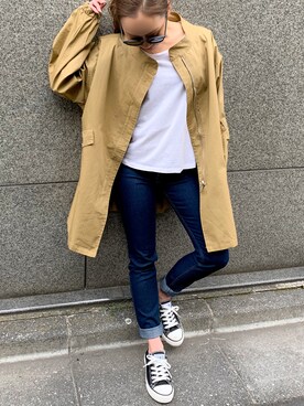 「JUNOAH（ジュノア）のアイテム（ブルゾン）」を使った、moi☺︎さん（レディース・154cm）の夏コーディネート
