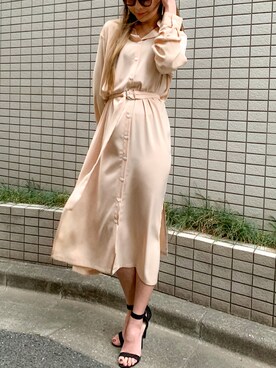 「JUNOAH（ジュノア）のアイテム（シャツワンピース）」を使った、moi☺︎さん（レディース・154cm）の秋コーディネート