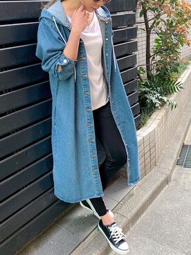 「JUNOAH（ジュノア）のアイテム（デニムジャケット）」を使った、moi☺︎さん（レディース・154cm）の秋コーディネート