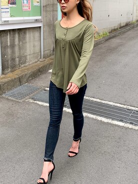 「JUNOAH（ジュノア）のアイテム（チュニック）」を使った、moi☺︎さん（レディース・154cm）の秋コーディネート