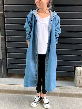 「JUNOAH（ジュノア）のアイテム（デニムジャケット）」を使った、moi☺︎さん（レディース・154cm）の秋コーディネート