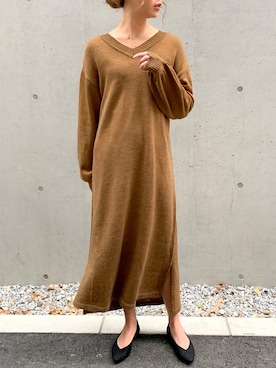 「junoah（ジュノア）のアイテム（ワンピース/ドレス）」を使った、moi☺︎さん（レディース・154cm）の冬コーディネート