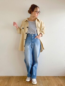 「JUNOAH（ジュノア）のアイテム（ジャケット/アウター）」を使った、moi☺︎さん（レディース・154cm）の春コーディネート