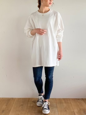 「junoah（ジュノア）のアイテム（トップス）」を使った、moi☺︎さん（レディース・154cm）の春コーディネート