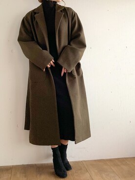 「JUNOAH（ジュノア）のアイテム（チェスターコート）」を使った、moi☺︎さん（レディース・154cm）の秋コーディネート