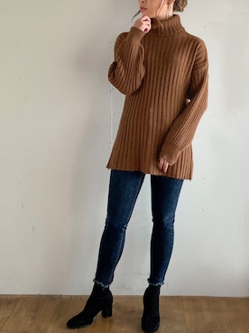 「junoah（ジュノア）のアイテム（トップス）」を使った、moi☺︎さん（レディース・154cm）の秋コーディネート