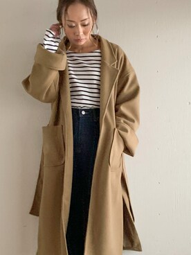 「JUNOAH（ジュノア）のアイテム（チェスターコート）」を使った、moi☺︎さん（レディース・154cm）の秋コーディネート