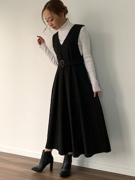 「JUNOAH（ジュノア）のアイテム（ジャンパースカート）」を使った、moi☺︎さん（レディース・154cm）の秋コーディネート