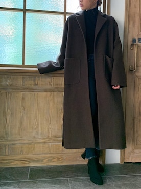 「JUNOAH（ジュノア）のアイテム（チェスターコート）」を使った、moi☺︎さん（レディース・154cm）の冬コーディネート