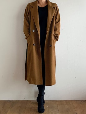 「JUNOAH（ジュノア）のアイテム（チェスターコート）」を使った、moi☺︎さん（レディース・154cm）の冬コーディネート