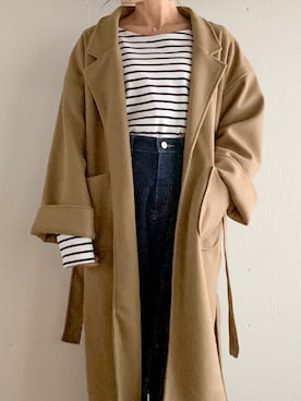 「JUNOAH（ジュノア）のアイテム（チェスターコート）」を使った、moi☺︎さん（レディース・154cm）の冬コーディネート